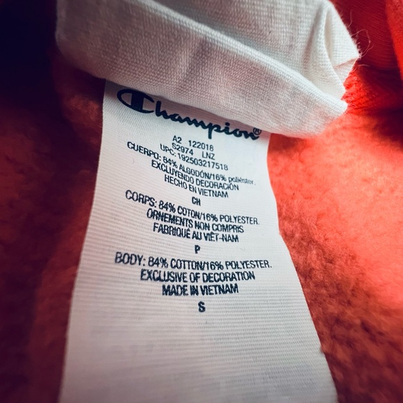 Champion Vintage Y2K Reverse Weave All Over Print Hoodie in Coral Size Small EUC - Picture 9 of 9